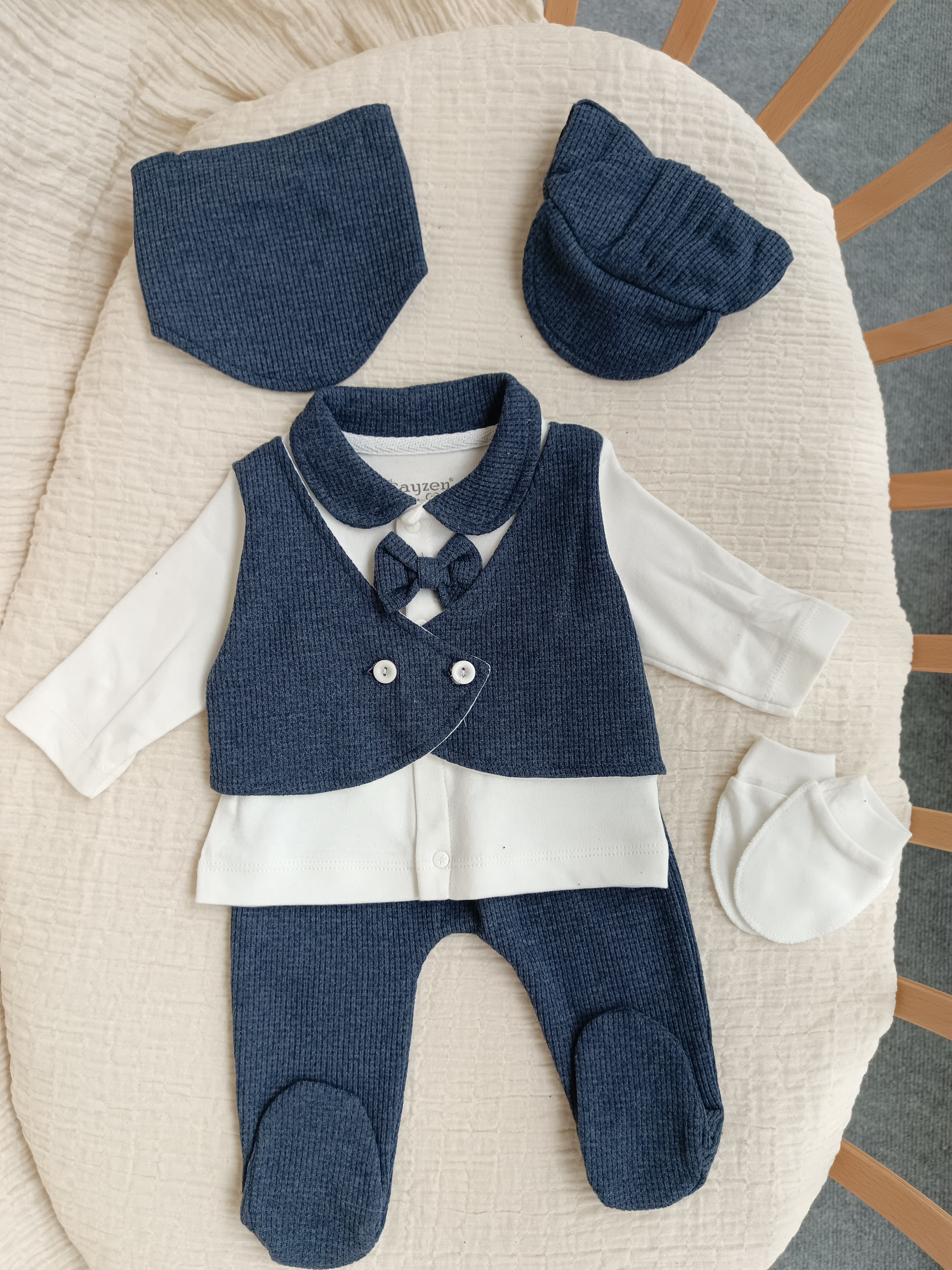 Waffle Erkek Bebek Hastane Yenidoğan Seti Lacivert