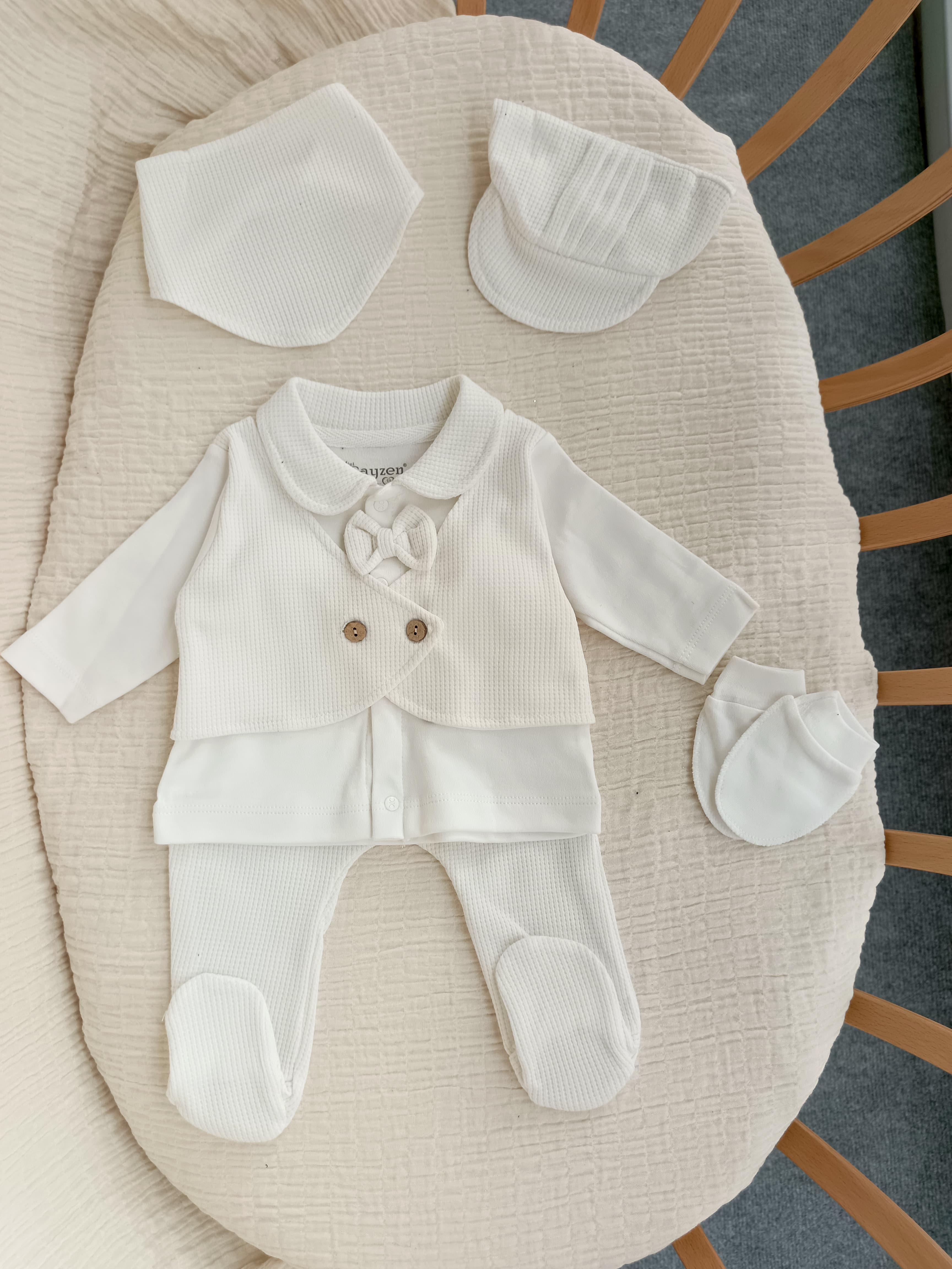 Waffle Erkek Bebek Hastane Yenidoğan Seti Beyaz