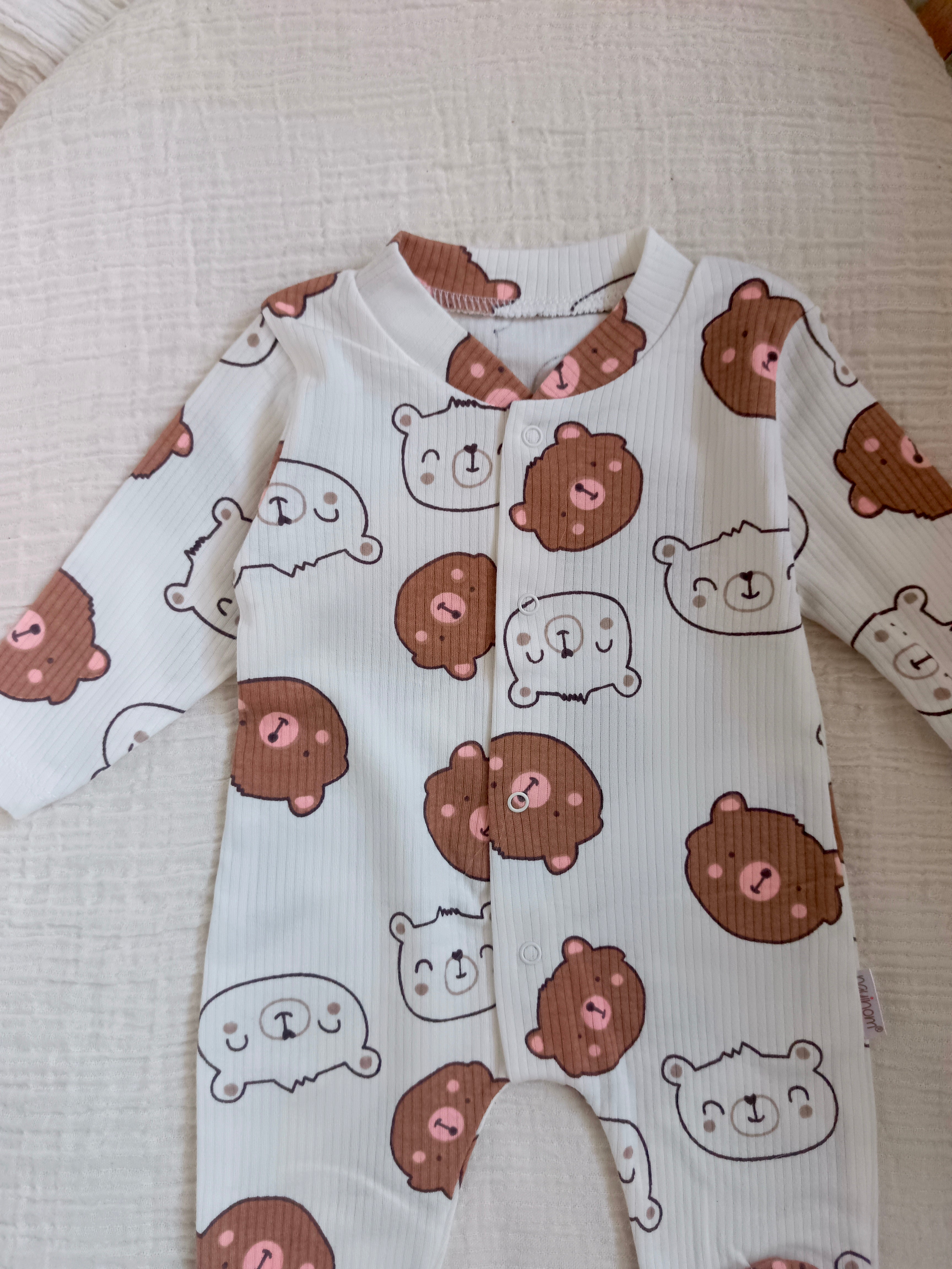 Ayıcık Baskılı Patikli Tulum Kahverengi