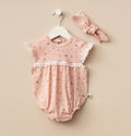 Kız Bebek Yazlık Romper Bandanalı Çıtçıtlı Tulum Set Somon