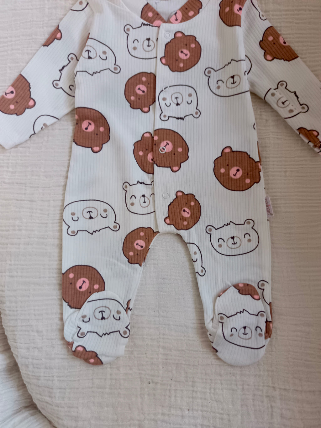 Ayıcık Baskılı Patikli Tulum Kahverengi