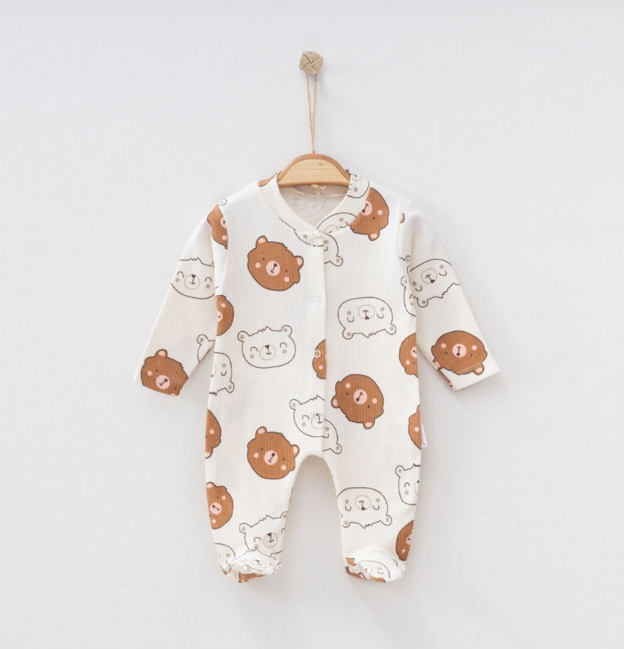 Ayıcık Baskılı Patikli Tulum Kahverengi