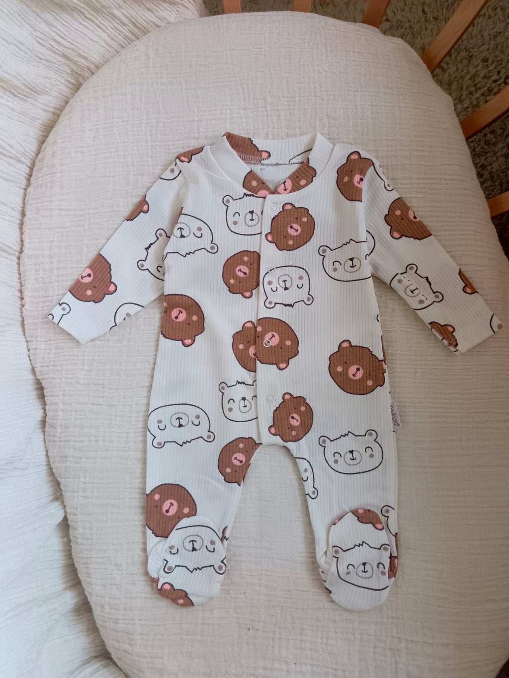 Ayıcık Baskılı Patikli Tulum Kahverengi