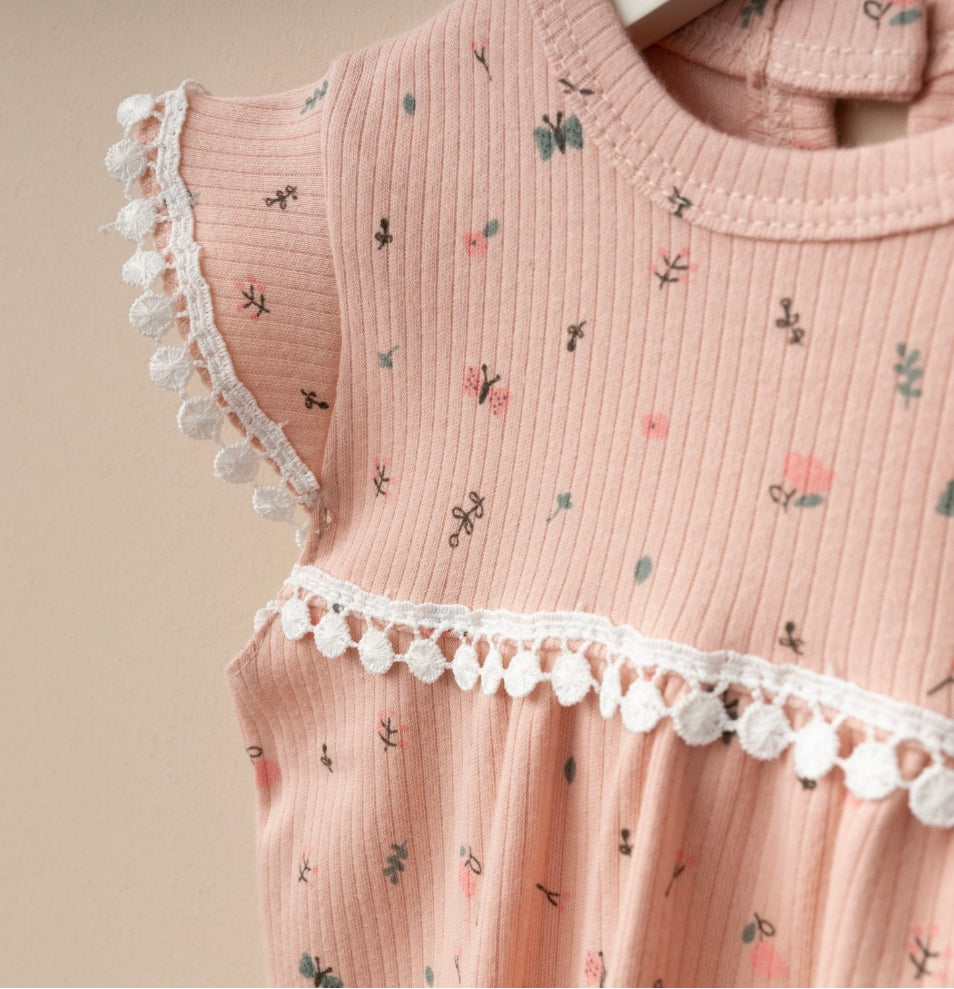 Kız Bebek Yazlık Romper Bandanalı Çıtçıtlı Tulum Set Somon