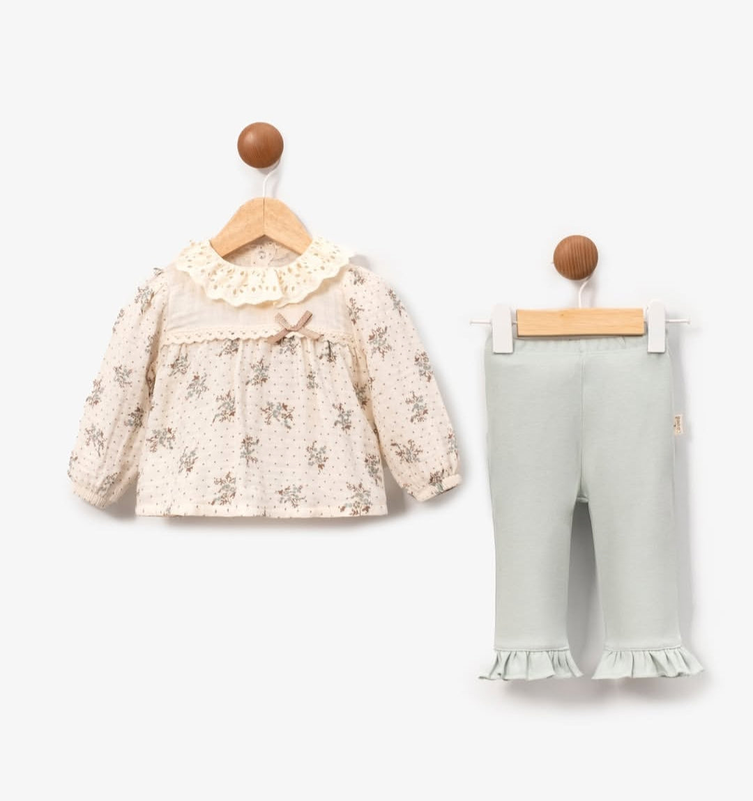 Çiçek Baskılı Müslin 2'li Takım Mint Yeşili