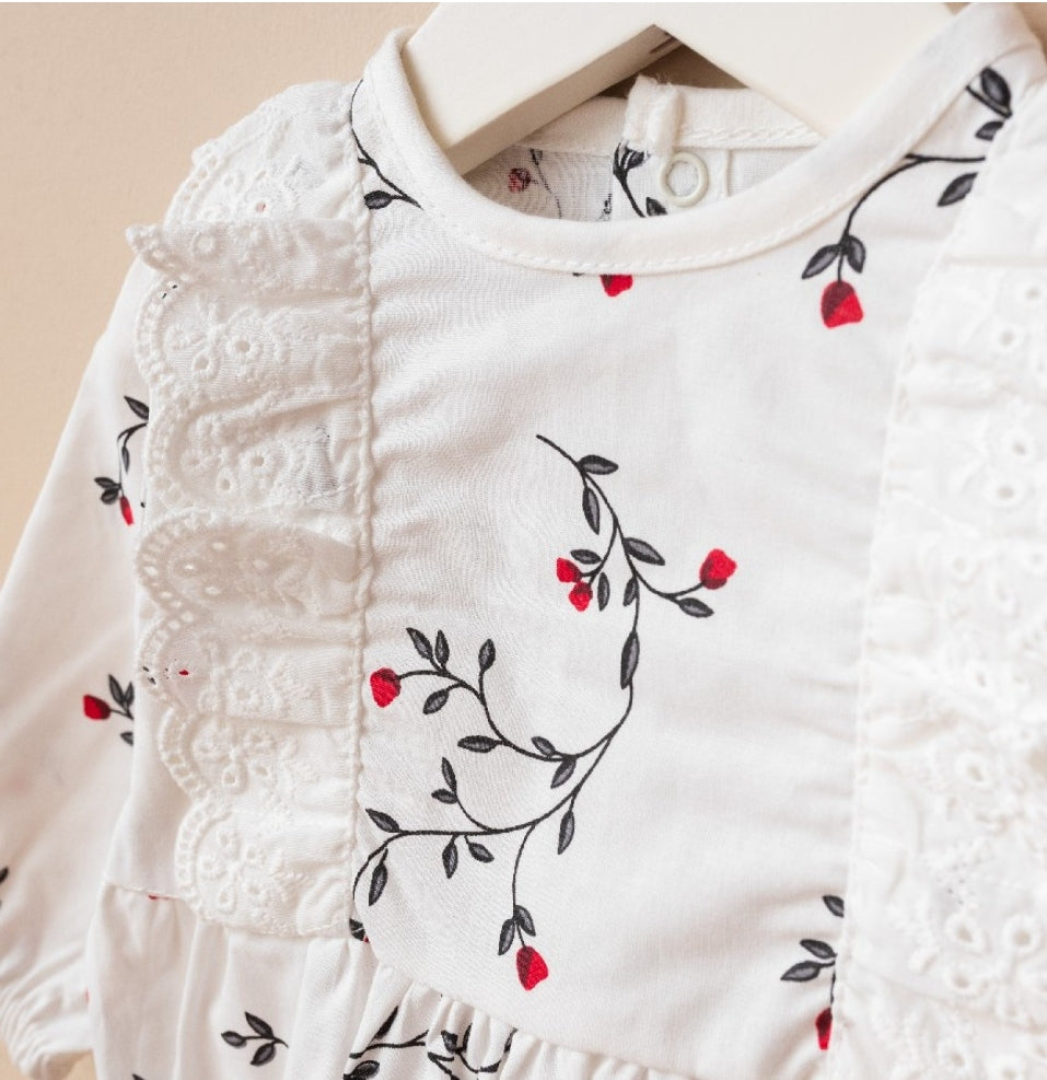 Çiçek Desenli Patikli Bandanalı Romper Set