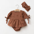 Elbise & Bandana Müslin Set- Kahverengi