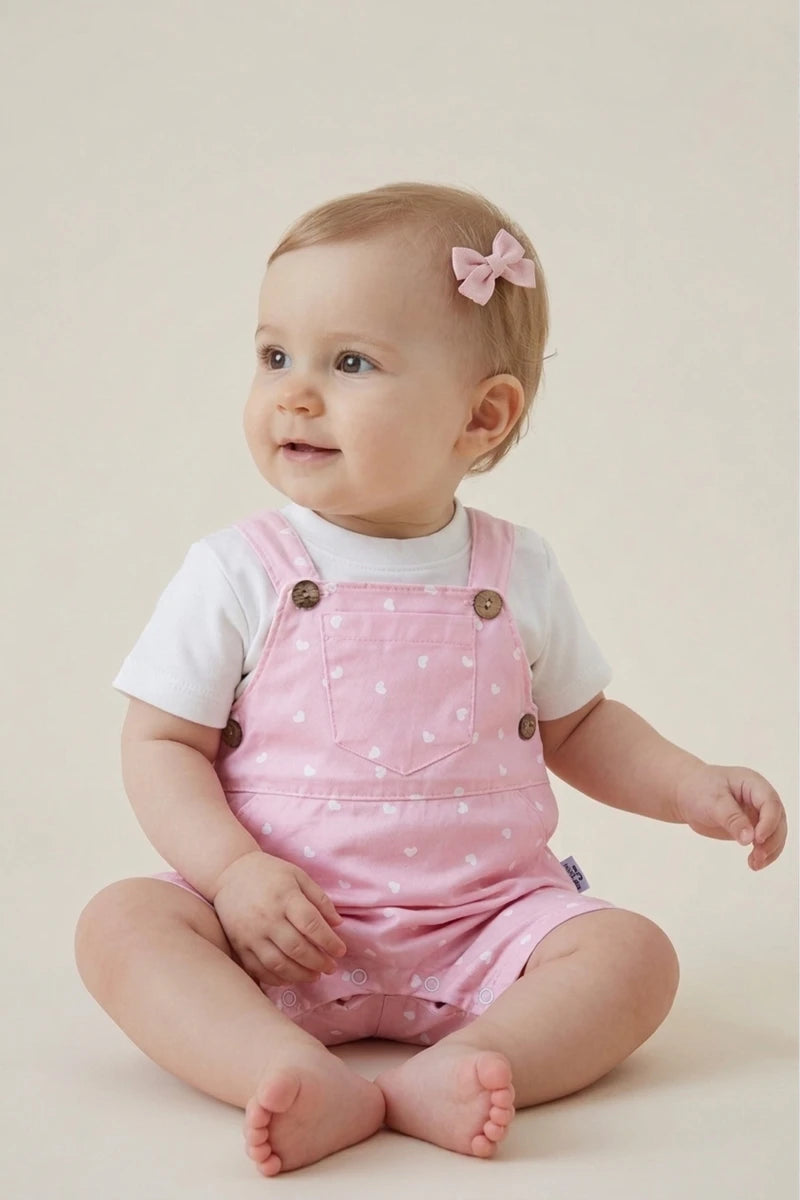 MİNİK KALP BASKILI KIZ BEBE 2 Lİ SLOPET PEMBE