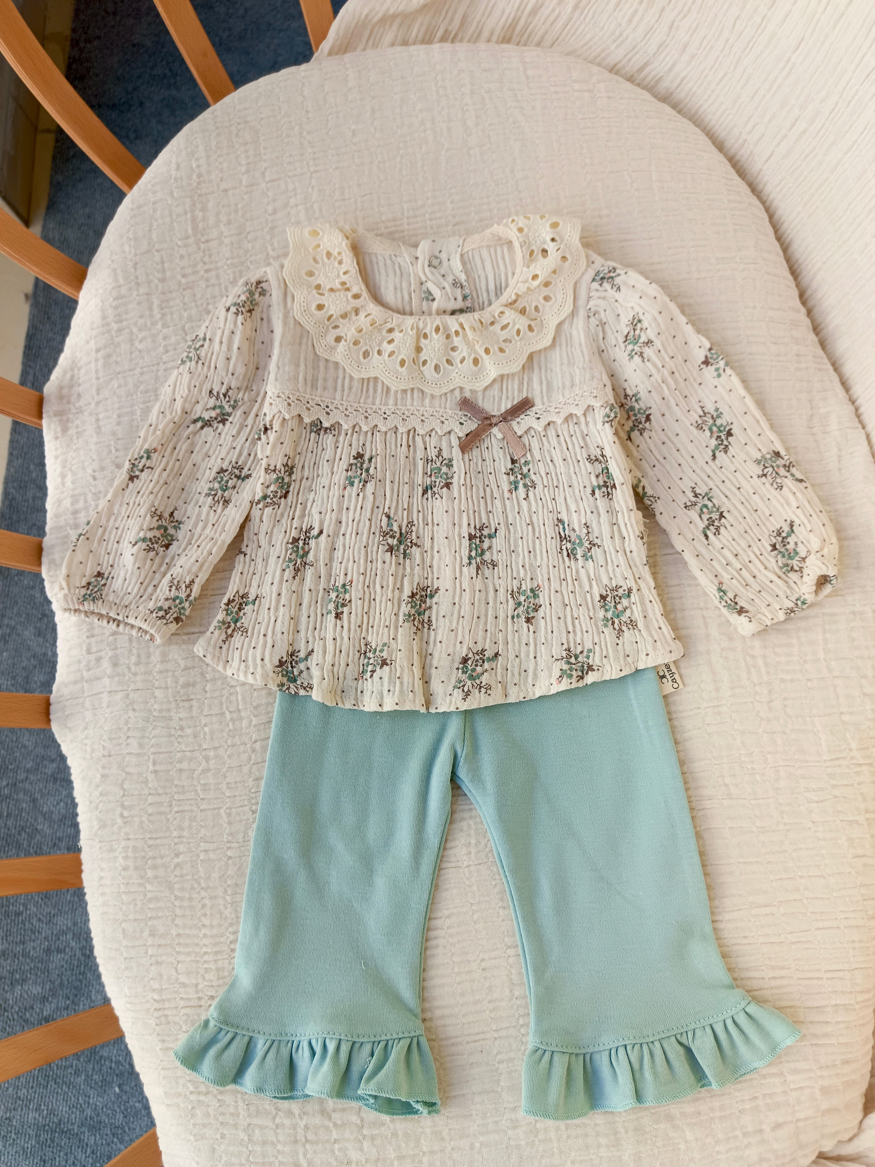 Çiçek Baskılı Müslin 2'li Takım Mint Yeşili