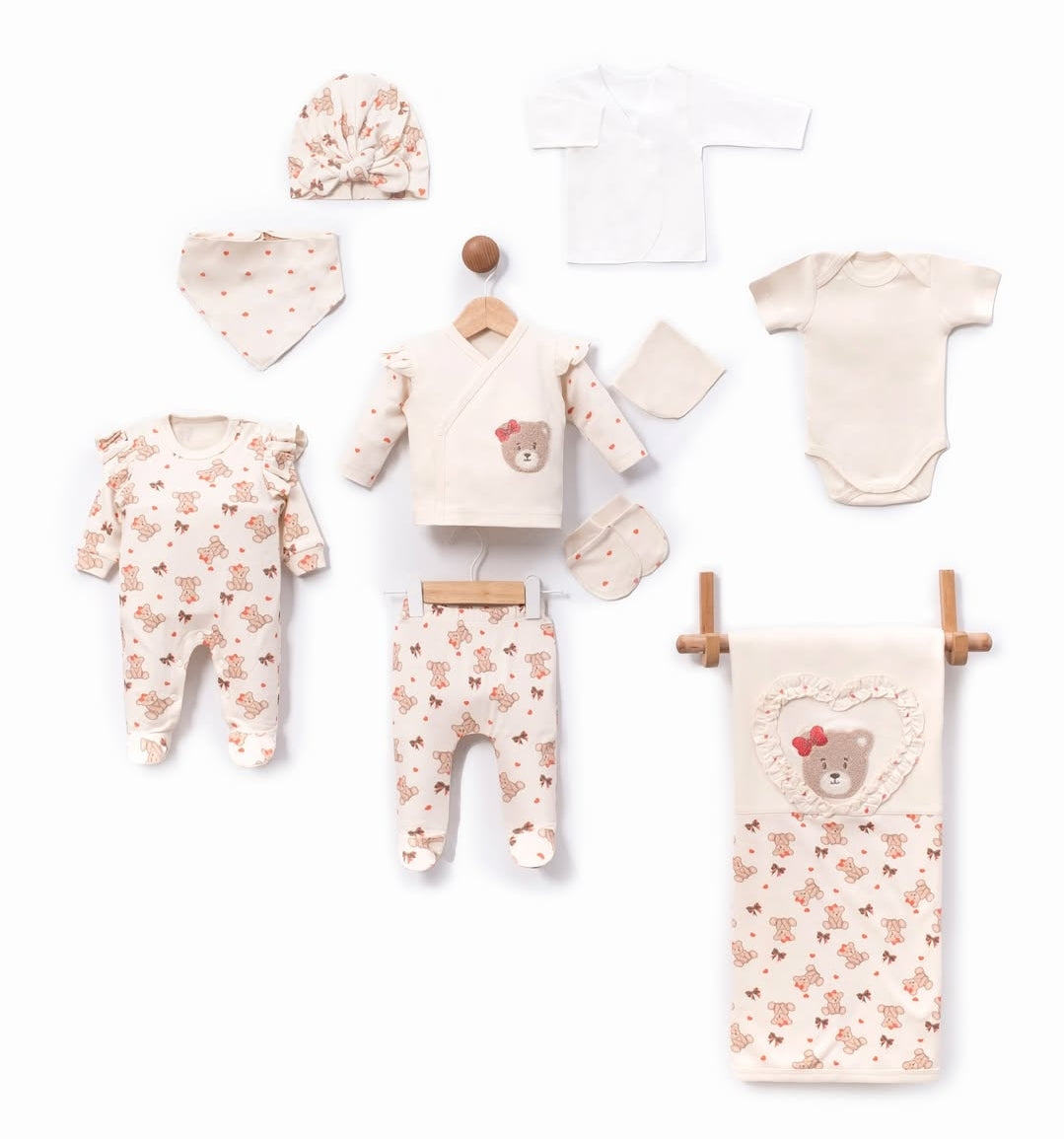 Ayıcıklı Kız Bebek Premium 10'lu Hastane Yenidoğan Seti