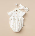 Kız Bebek Yazlık Romper Bandanalı Çıtçıtlı Tulum Set Ekru