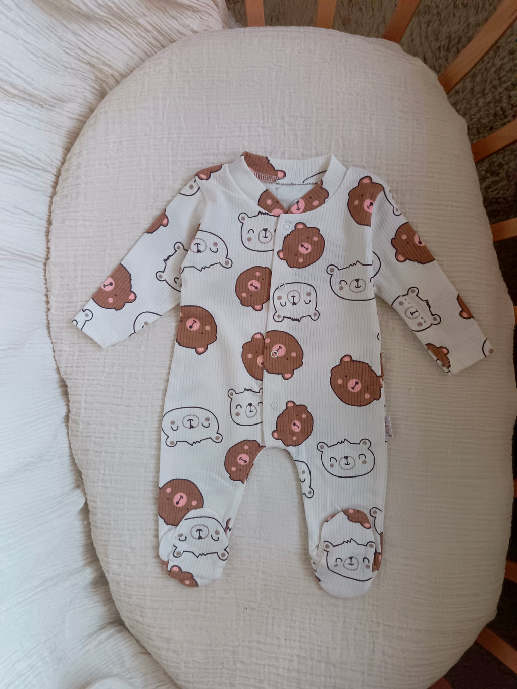 Ayıcık Baskılı Patikli Tulum Kahverengi