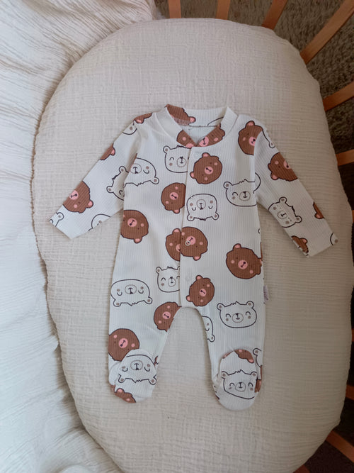 Ayıcık Baskılı Patikli Tulum Kahverengi