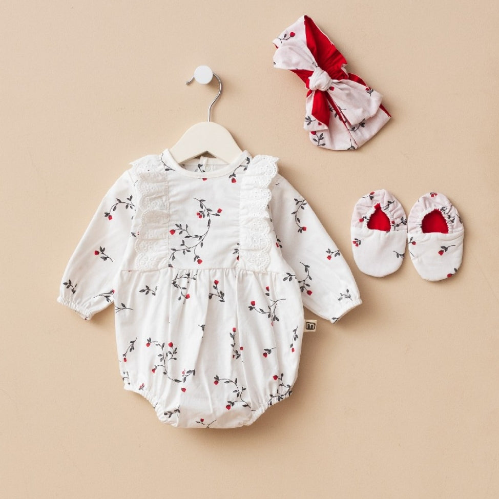 Çiçek Desenli Patikli Bandanalı Romper Set