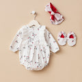 Çiçek Desenli Patikli Bandanalı Romper Set